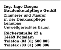 Dreger, Ingo, Baudenkmalpflege GmbH
