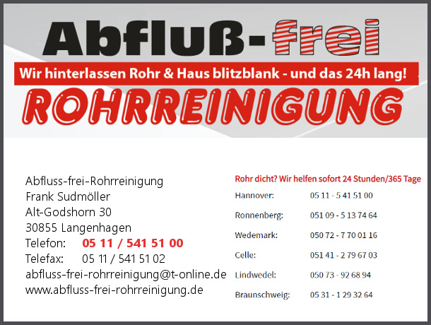 Abfluss-frei-Rohrreinigung, Inh. Frank Sudm�ller