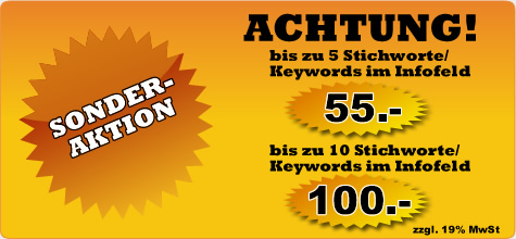 Sonderaktion: bis 5 Stichworte/Keywords nur 55 Euro + MwSt.